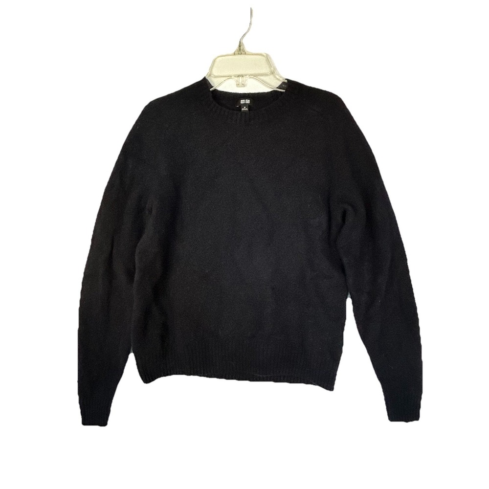 Uniqlo Women's Sweater 100% Wool Pullover Long Sleeves Thick Size Med Black